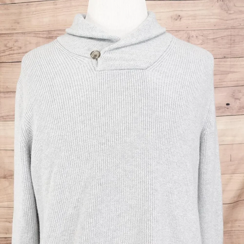 Banana Republic Sweater Mens Large Gray Shawl Collar Button Pullover Knit‎